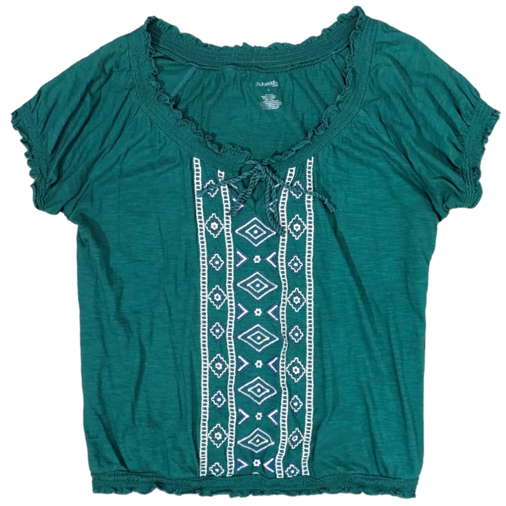 SOLD- St John's Bay 100% cotton embroidered short sleeve peasant blouse - Picture 1 of 11